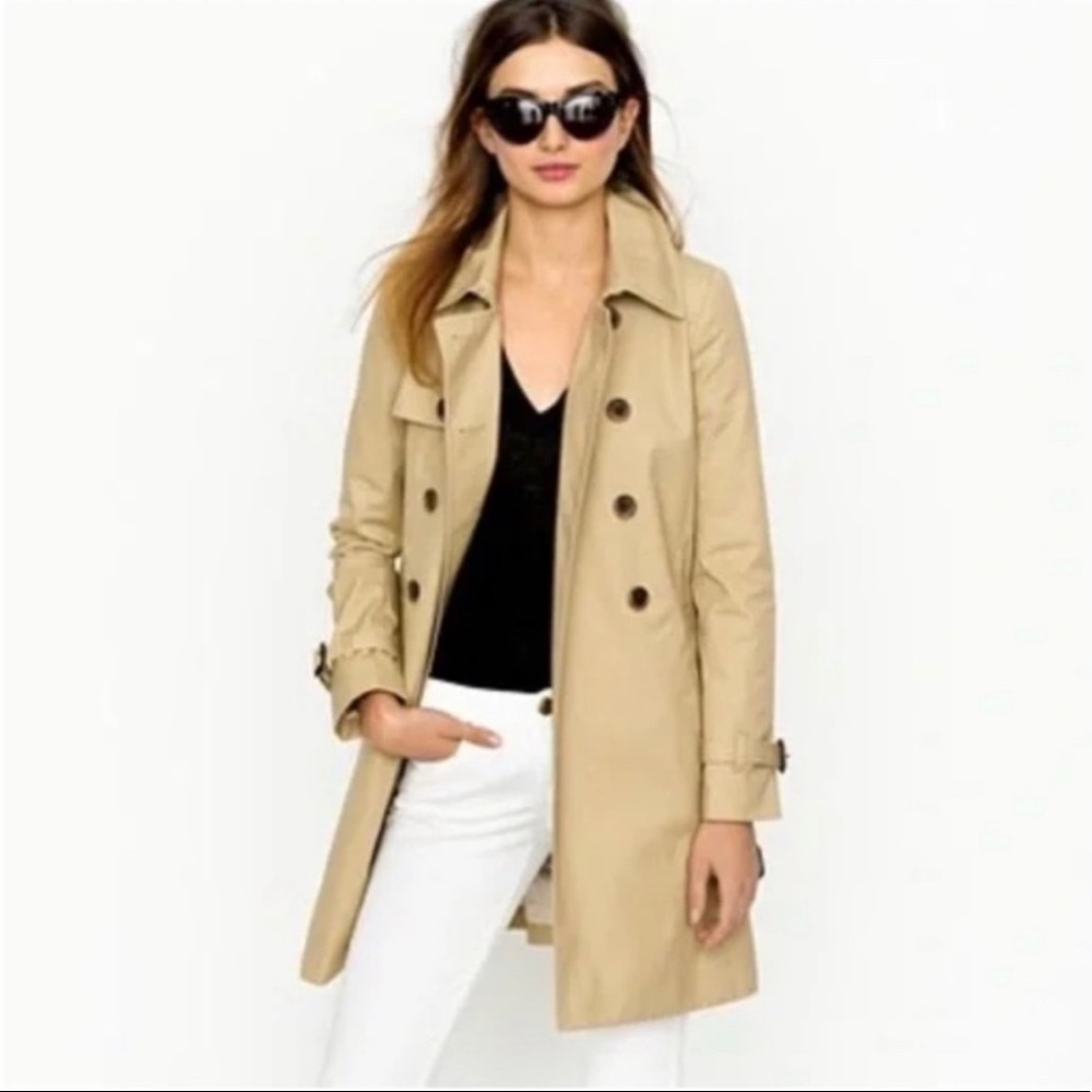 J CREW classic collection tan trench coat size 6 cotton belted double breasted